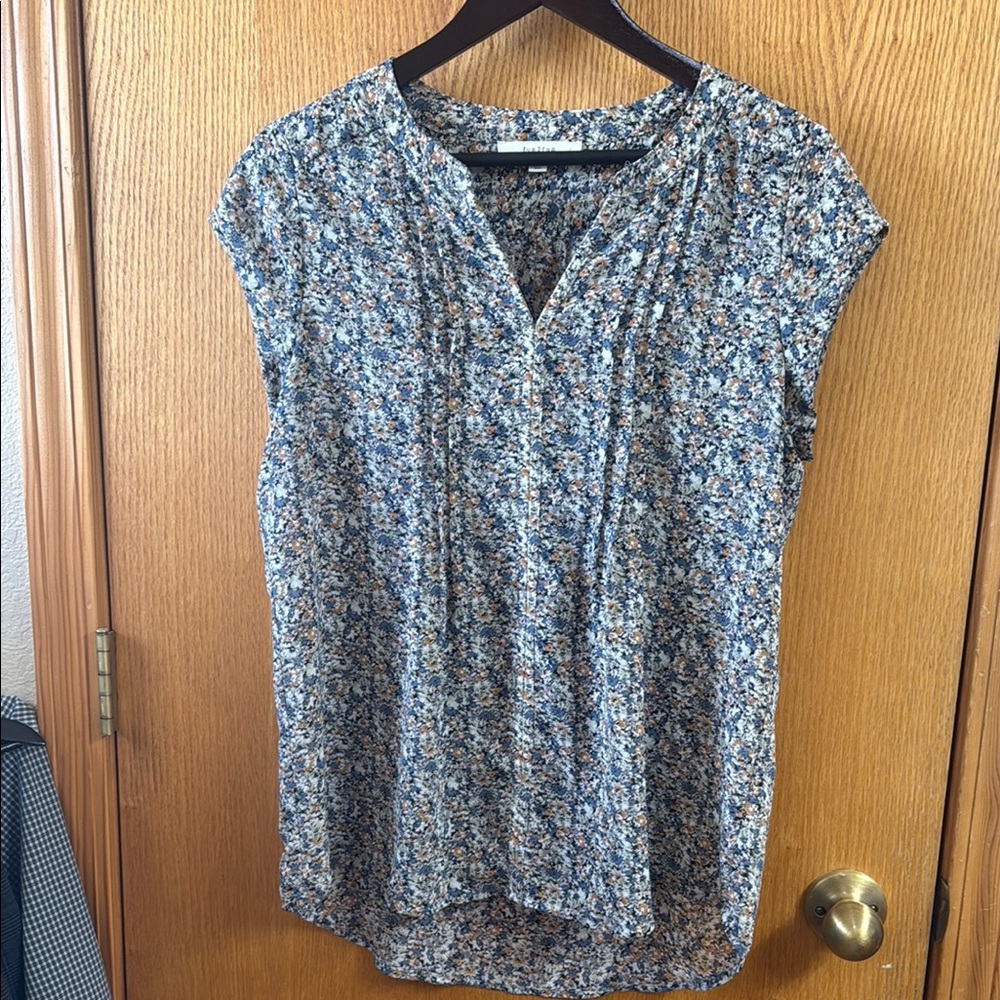 Fun 2 Fun Blue and White Pleated Blouse